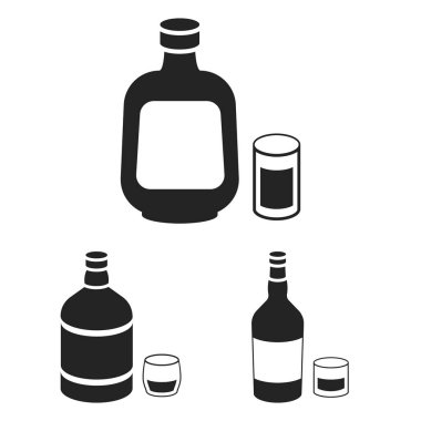 Set koleksiyonu tasarım için alkol siyah simgeler türleri. Alkol şişeleri vektör simge stok web çizimde.