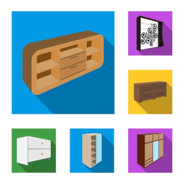 Yatak Odası Mobilya set koleksiyonu tasarım için düz simgeler. Modern ahşap mobilya izometrik vektör simge stok web çizimi.