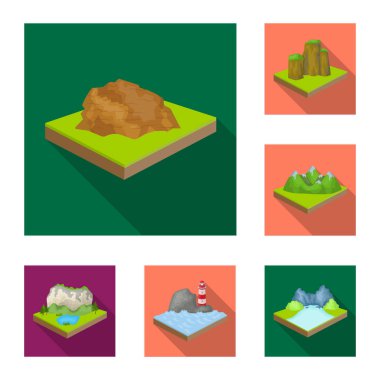 Dağlar, büyük kutsal kişilerin resmi içinde set koleksiyonu tasarım için düz. Dünya vektör izometrik sembol stok web Çizim yüzeyi.
