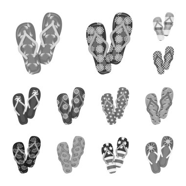 Parmak arası terlik set koleksiyonu tasarım için tek renkli simgeler. Beach ayakkabı sembol stok web illüstrasyon vektör.