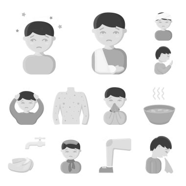 Set koleksiyonu tasarım için hasta adam tek renkli simgeler. Hastalık ve tedavi sembol stok web illüstrasyon vektör.