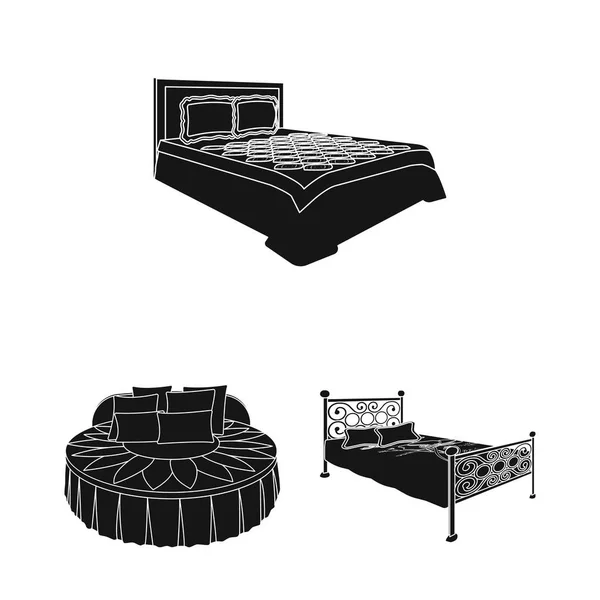 Verschiedene betten schwarze symbole in set-kollektion für design. Möbel für schlafende Vektor isometrisches Symbol Stock Web Illustration. — Stockvektor