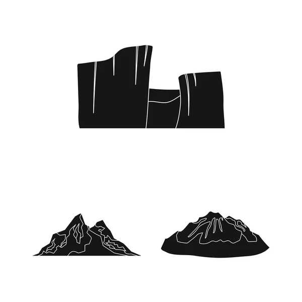 Diferentes montañas iconos negros en la colección de conjuntos para design.Mountains y vector de paisaje símbolo stock web ilustración . — Archivo Imágenes Vectoriales