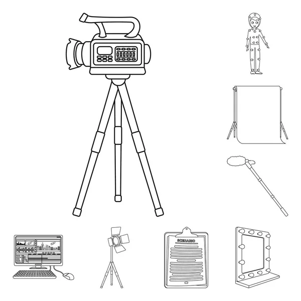 Créer des icônes de contour de film dans la collection de décors pour le design. Attributs et équipement vectoriel symbole stock web illustration . — Image vectorielle