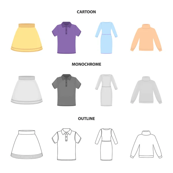 Rock, T-Shirt, Pullover, Kleid mit langen Ärmeln.Kleidung Set Sammlung Symbole in Cartoon, Umriss, monochromen Stil Vektor Symbol Stock Illustration Web. — Stockvektor