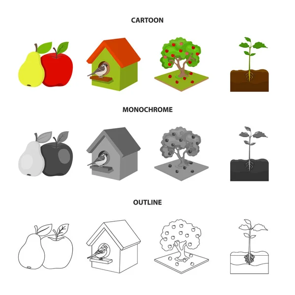 Jardin, agriculture, nature et autres icônes web en dessin animé, contour, style monochrome. Plante, racine, tige, icônes dans la collection set . — Image vectorielle