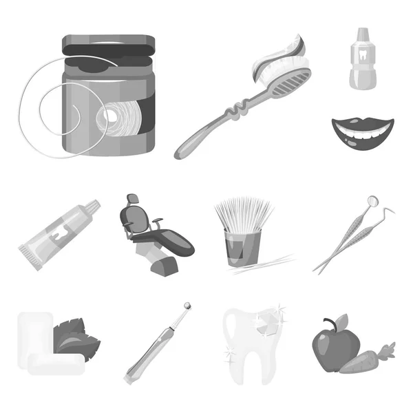 Iconos monocromáticos de cuidado dental en colección de conjuntos para el diseño. Cuidado de los dientes vector símbolo stock web ilustración . — Archivo Imágenes Vectoriales