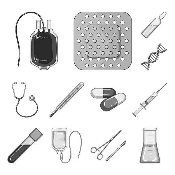 Medicine and treatment monochrome icons in set collection for design. Medicine and equipment vector symbol stock web illustration. — Stock Vector