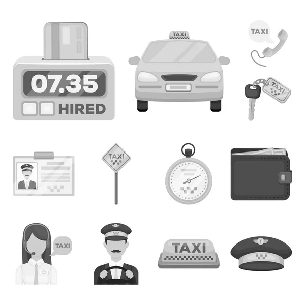 Taxi servicio de iconos monocromáticos en la colección de conjuntos para el diseño. Taxi conductor y vector de transporte símbolo stock web ilustración . — Vector de stock