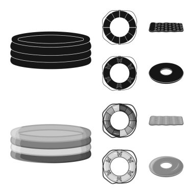 Yüzme necklac set koleksiyonu tasarım için siyah, tek renkli simgeler daire içine alın. Farklı lifebuoys sembol stok web illüstrasyon vektör.