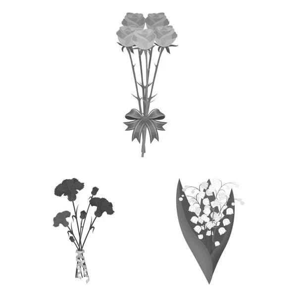 Un mazzo di fiori freschi icone monocromatiche in collezione set per il design. Vari bouquet vettoriale simbolo stock web illustrazione . — Vettoriale Stock