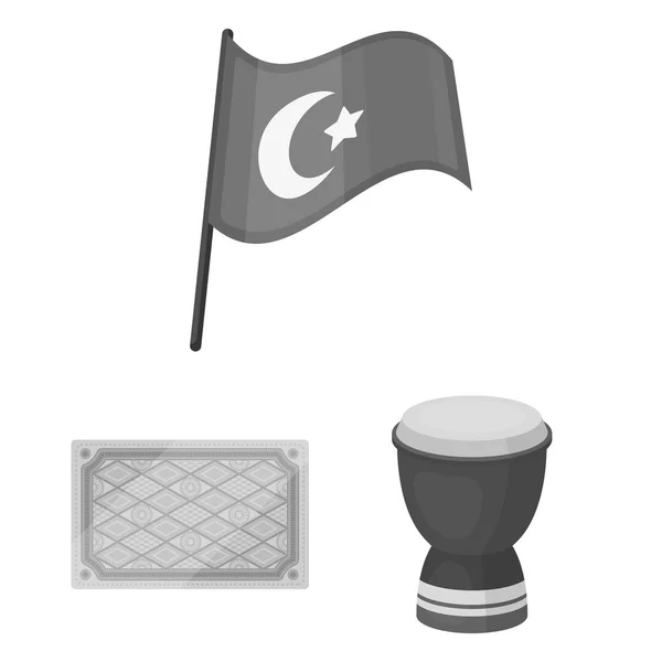 Turkije land zwart-wit pictogrammen in set collectie voor design. Reizen en bezienswaardigheden vector symbool voorraad web illustratie. — Stockvector