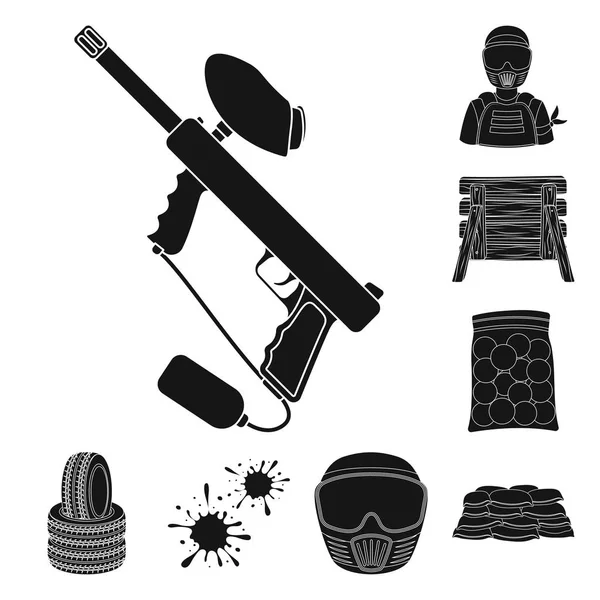Paintball, ícones pretos do jogo da equipe na coleção ajustada para o projeto. Equipamento e equipamento símbolo vetorial ilustração web estoque . — Vetor de Stock