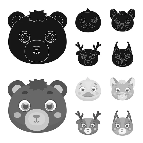 Ours, canard, souris, cerf. Ensemble de muselière animale icônes de collection en noir, symbole vectoriel de style monochrome illustration web . — Image vectorielle