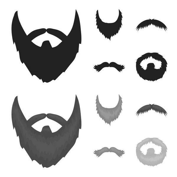 Mustache y barba, peinados negros, iconos monocromáticos en la colección de conjuntos para el diseño. Elegante corte de pelo vector símbolo stock web ilustración . — Vector de stock