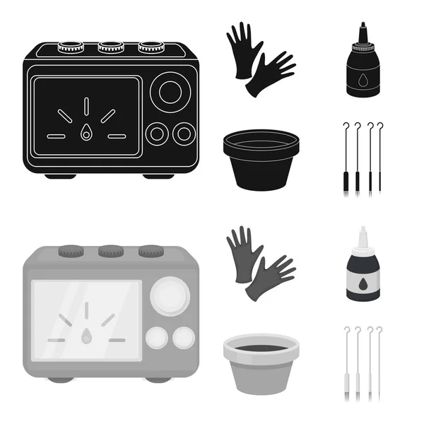 Rubber gloves, ink and other equipment. Tattoo set collection icons in black,monochrome style vector symbol stock illustration web. — Stock Vector