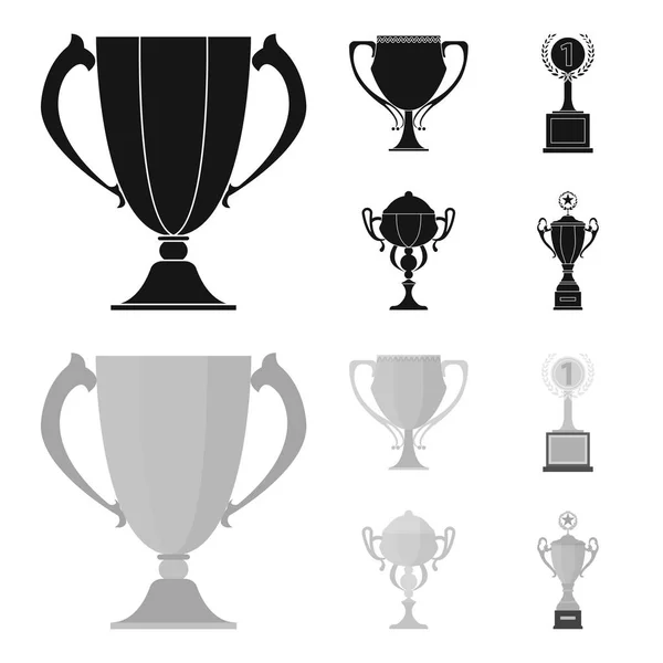 Gold Cup preto, ícones monocromáticos na coleção de conjuntos para design. Vencedores Cup vetor símbolo web ilustração . —  Vetores de Stock