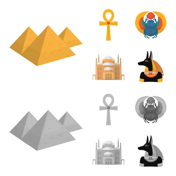 Anubis, Ankh, Cairo citadel, Egyptische kever. Oude Egypte instellen collectie iconen in de tekenfilm, zwart-wit stijl vector symbool stock illustratie web. — Stockvector