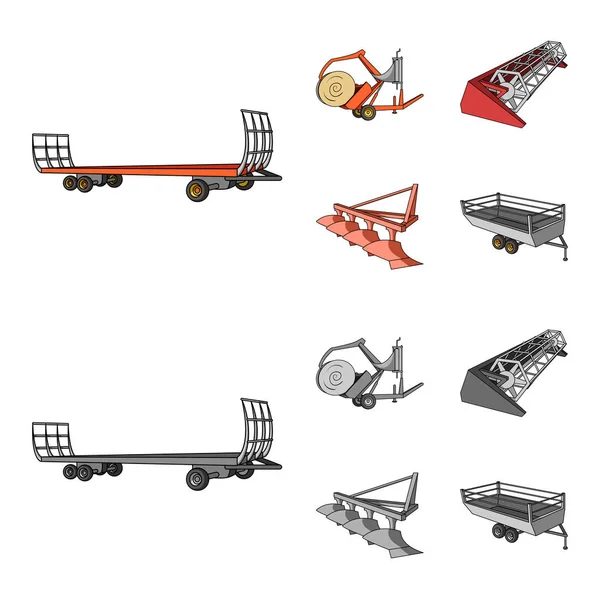 Plov, kombinere tærsker, trailer og andre landbrugsenheder. Landbrugsmaskiner sæt samling ikoner i tegneserie, monokrom stil vektor symbol lager illustration web . – Stock-vektor
