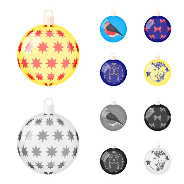Νέο έτος παιχνίδια γελοιογραφία, μονόχρωμες εικόνες set συλλογής για το σχεδιασμό. Χριστουγεννιάτικες μπάλες για μια treevector σύμβολο μετοχών web εικονογράφηση. — Διανυσματικό Αρχείο