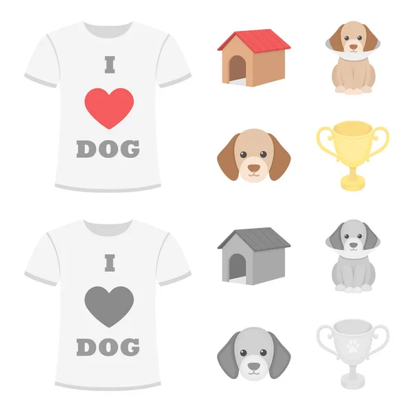Hund hus, skyddande krage, hunden munkorg, kopp. Hund som samling ikoner i tecknad film, svartvit stil vektor symbol stock illustration web. — Stock vektor