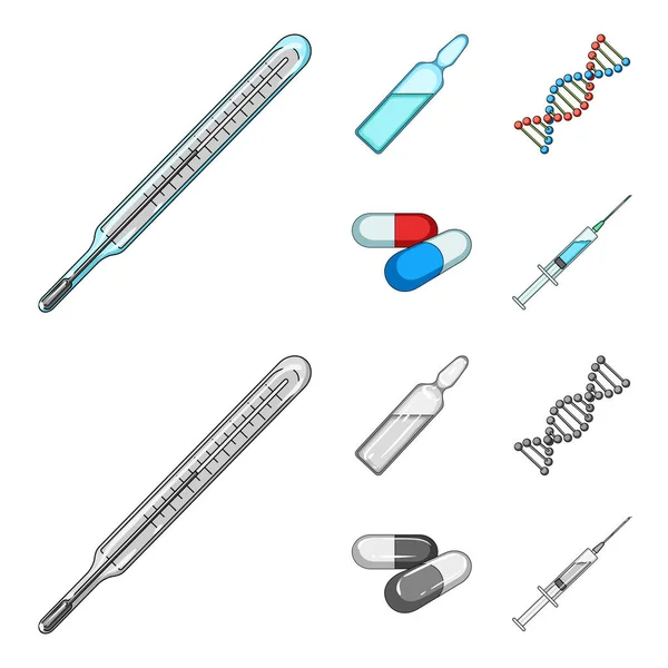 ADN humano y otros equipos.Iconos de colección conjunto de medicina en la historieta, el estilo monocromo vector símbolo stock ilustración web . — Archivo Imágenes Vectoriales