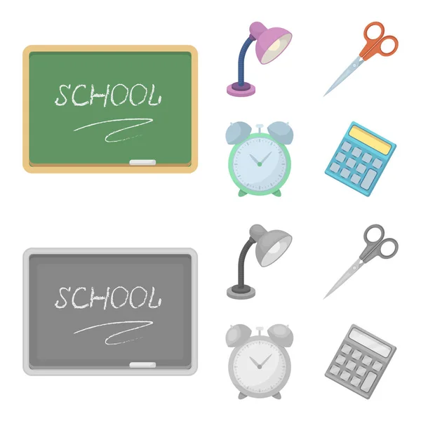 Table lamp, scissors, alarm clock, calculator. School and education set collection icons in cartoon,monochrome style vector symbol stock illustration web. — Stock Vector