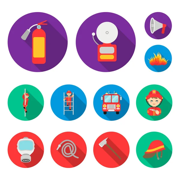 Fire Department flat icons in set collection for design. Firefighters and equipment vector symbol stock web illustration. — Stock Vector