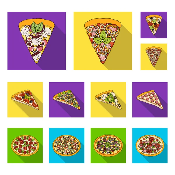 Différentes icônes plates de pizza dans la collection de jeu pour le design.Pizza food vector symbol stock web illustration . — Image vectorielle