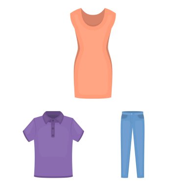 Giysileri farklı türde set koleksiyonu tasarım için simgeleri karikatür. Giyim ve stil sembol stok web illüstrasyon vektör.