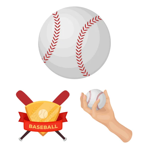 Beyzbol ve öznitelikleri set koleksiyonu tasarım için simgeleri karikatür. Sembol stok web illüstrasyon vektör beyzbol oyuncusu ve ekipman. — Stok Vektör