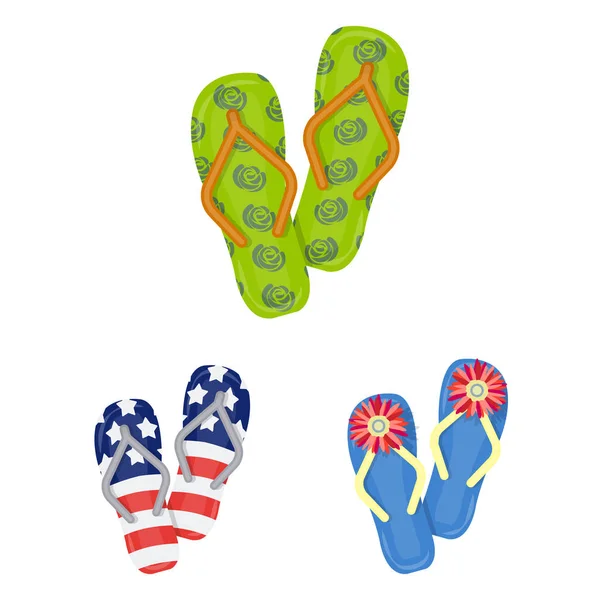 Flip-flops ícones de desenhos animados na coleção de conjuntos para design. Sapatos de praia símbolo vetorial ilustração web stock . —  Vetores de Stock