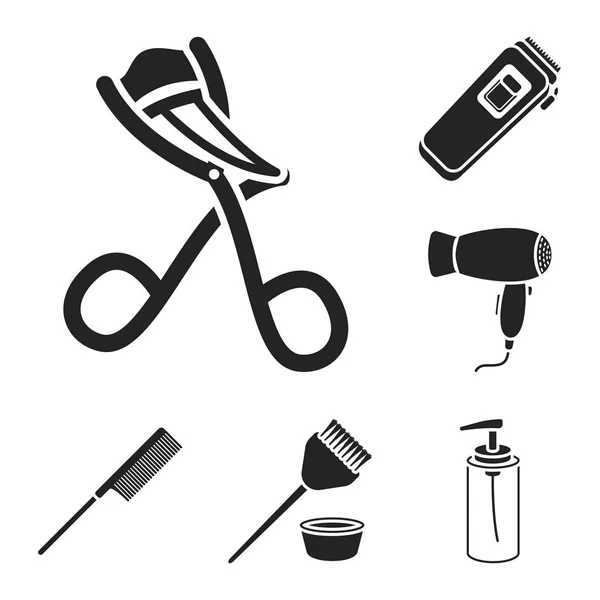 Hairdresser and tools black icons in set collection for design.Profession hairdresser vector symbol stock web illustration. — Stock Vector