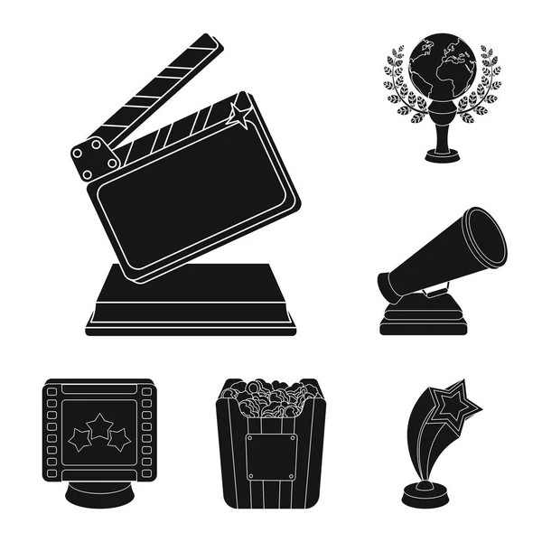 Premios de cine y premios de iconos negros en la colección de set para el diseño. La Academia Mundial de Cine vector símbolo stock web ilustración . — Archivo Imágenes Vectoriales