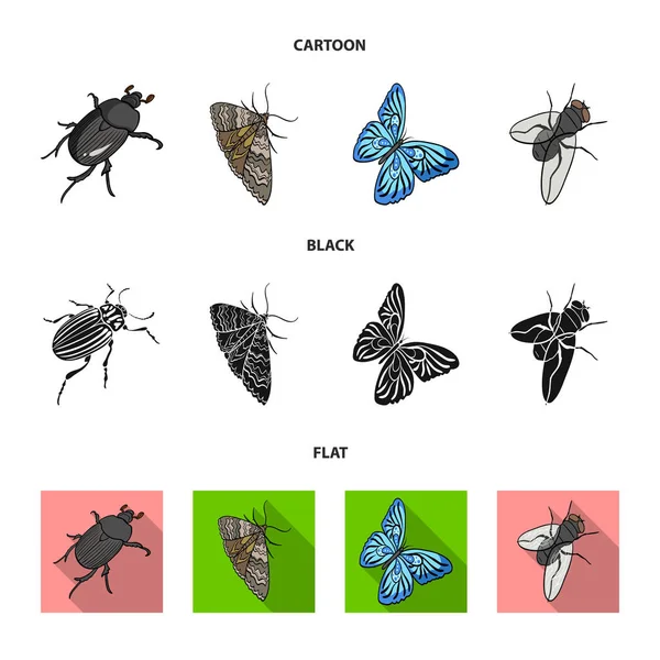 Arthropods insect beetle, moth, butterfly, fly. Insects set collection icons in cartoon,black,flat style vector symbol stock isometric illustration web. — Stock Vector