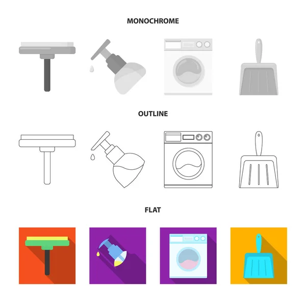 Cleaning and maid flat,outline,monochrome icons in set collection for design. Equipment for cleaning vector symbol stock web illustration. — Stock Vector