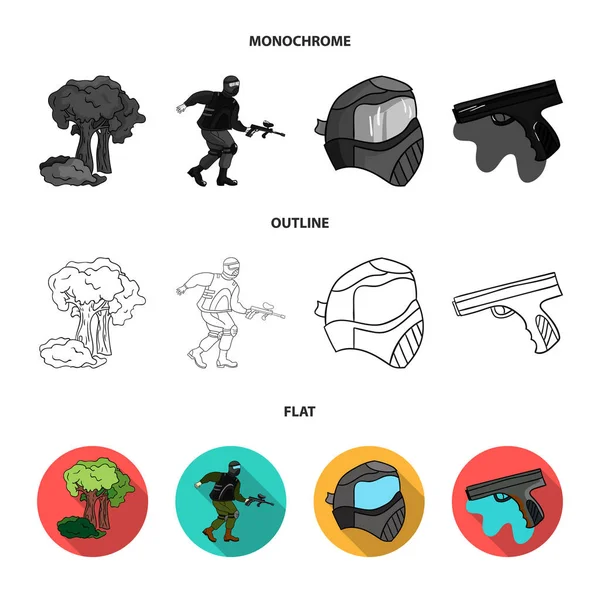 Mask, gun, paint, inventory .Paintball set collection icons in flat, outline, monochrome style vector symbol stock illustration web . — стоковый вектор