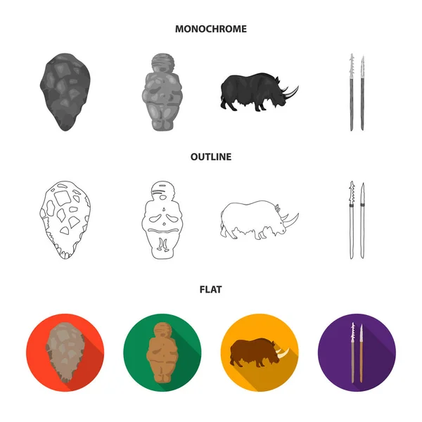 Primitive, woman, man, cattle .Stone age set collection icons in flat, outline, monochrome style vector symbol stock illustration web . — стоковый вектор