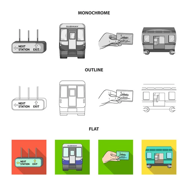 Transporte, público, tren y otro icono web en plano, contorno, estilo monocromo.Equipo, atributos, iconos de mecanismo en la colección de conjuntos . — Archivo Imágenes Vectoriales
