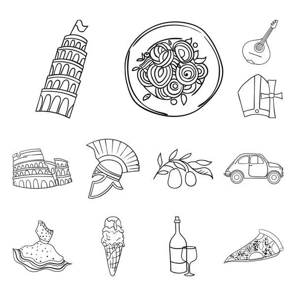 País Italia esboza iconos en la colección de conjuntos para el diseño. Italia e hito vector símbolo stock web ilustración . — Vector de stock