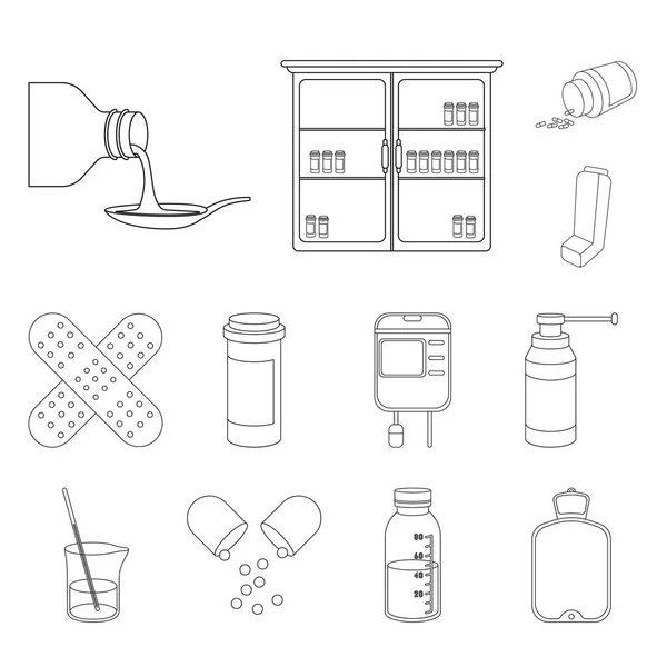 Medicine and treatment outline icons in set collection for design. Medicine and equipment vector symbol stock web illustration. — Stock Vector