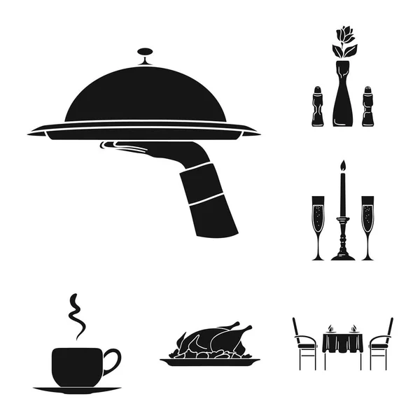 Restaurante y bar de iconos negros en la colección de conjuntos para el diseño. Placer, comida y alcohol vector símbolo stock web ilustración . Gráficos Vectoriales