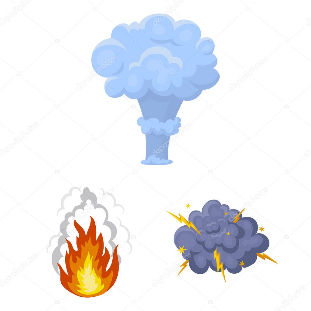 Different explosions cartoon icons in set collection for design.Flash and flame vector symbol stock  illustration.
