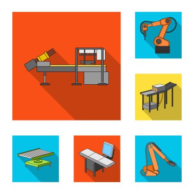 Ekipman ve makine düz simgeler set koleksiyonu tasarım için. Fabrika vektör simge stok web çizim teknik ilerleme.