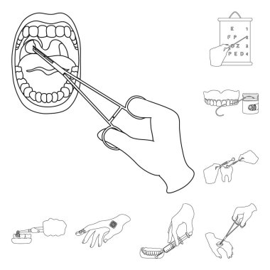 Manipülasyon ellerinizle set koleksiyonu tasarım için simgeleri anahat. El hareketi tıp vektör simge stok web çizimde.