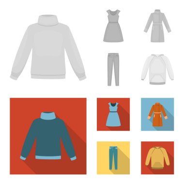 Elbise kısa kollu, pantolon, Mont, raglan ile. Tek renkli, düz stil vektör simge stok çizim web giyim koleksiyonu Icons set.