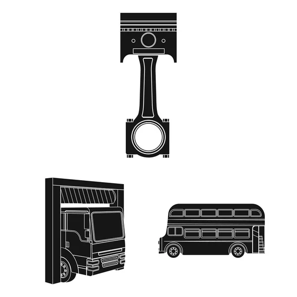 Coche, ascensor, bomba y otros equipos iconos negros en la colección de conjuntos para el diseño. Estación de mantenimiento del coche vector símbolo stock ilustración web . — Archivo Imágenes Vectoriales