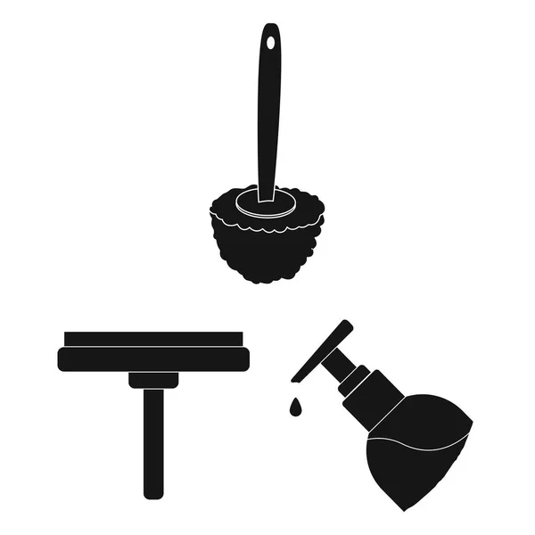 Reinigings- en meid zwarte pictogrammen in set collectie voor design. Apparatuur voor het reinigen van symbool voorraad web vectorillustratie. — Stockvector