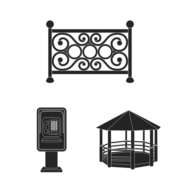 Parque, equipo negro iconos en la colección de conjuntos para el diseño. Caminar y descansar vector símbolo stock web ilustración . — Vector de stock