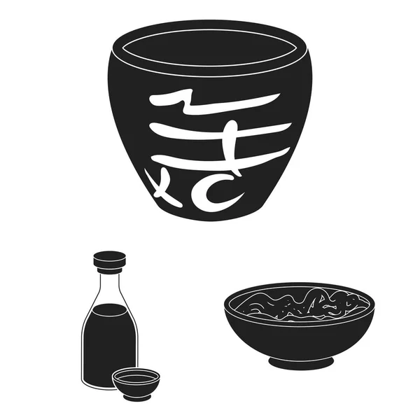 Sushi dan bumbu ikon hitam dalam koleksi set untuk desain. Makanan laut, aksesori vektor simbol saham web ilustrasi . - Stok Vektor